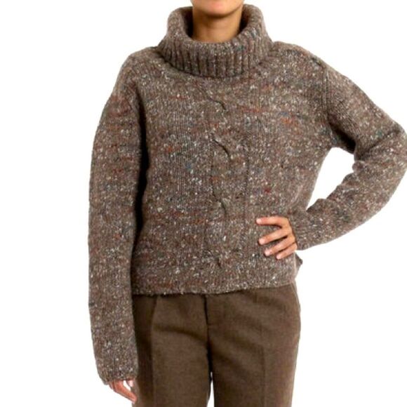 Stella Jean Wool Alpaca Silk Roll Neck Chunky Speckled Knit Sweater Brown 8 - Picture 3 of 13